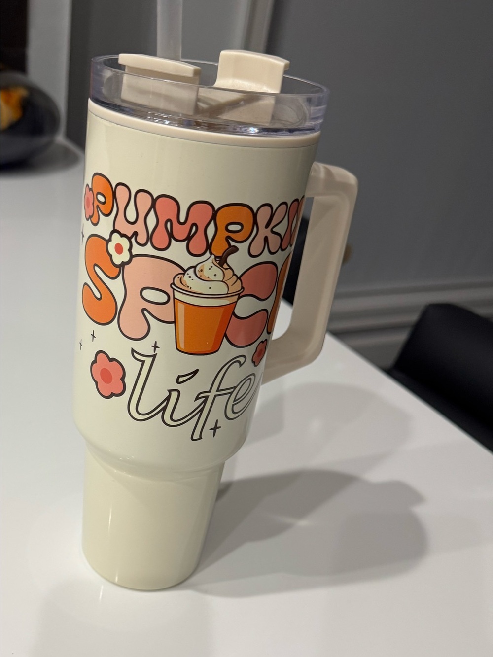 Cream 'Pumpkin Spice Life' Travel Tumbler - NEW